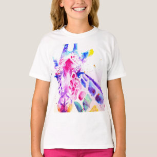 Giraffe Watercolor Girls Purple Cute Zoo Animal T-Shirt