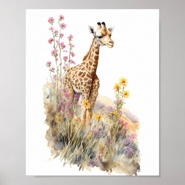 Giraffe Watercolor Painting  Poster (Front)