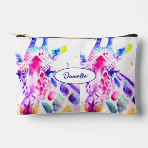 Giraffe Watercolor Painting Purple Blue Girls Accessory Pouch