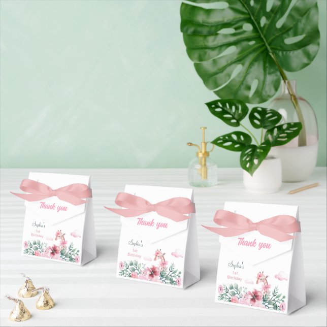 Giraffe Watercolor Pink Floral Favour Box (Multiple)
