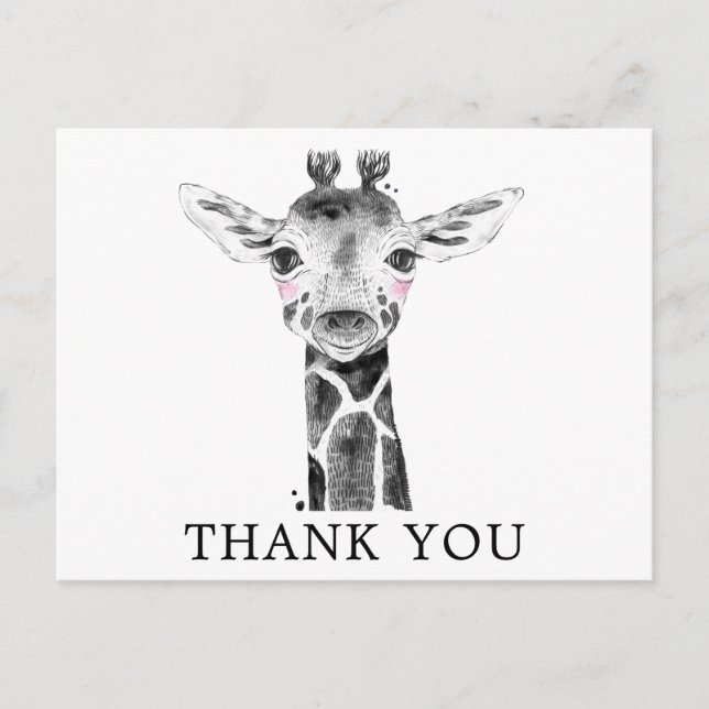 Giraffe Watercolor Safari Animals Thank You Postcard (Front)