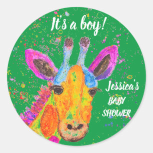 Giraffe Watercolor Safari Jungle Baby Shower Classic Round Sticker