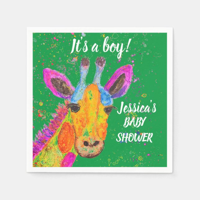 Giraffe Watercolor Safari Jungle Cute Baby Shower  Napkin (Front)