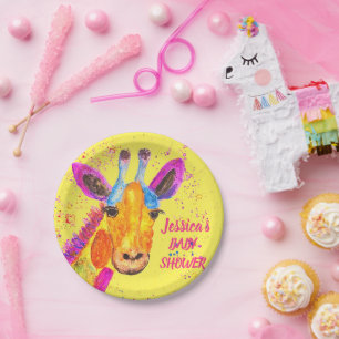 Giraffe Watercolor Safari Jungle Cute Baby Shower  Paper Plate