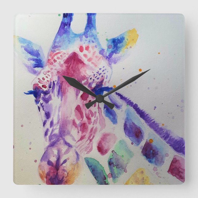 Giraffe Watercolour Painting Art Wall Clock (Front)