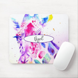 Giraffe Watercolour Painting Whimsical Mouse Pad