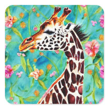 Giraffe Watercolour Square Sticker