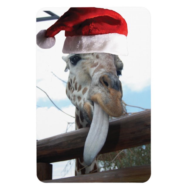 Giraffe wearing a Santa Claus Hat Magnet (Vertical)