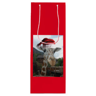 Giraffe wearing a Santa Claus Hat Wine Gift Bag