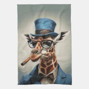 Giraffe wearing a top hat and jacket tea towel