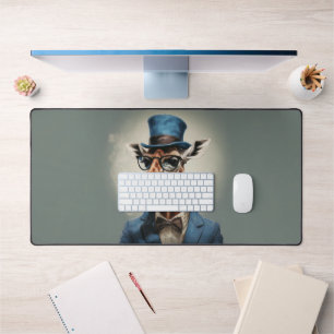 Giraffe wearing a top hat smoking a cigar desk mat
