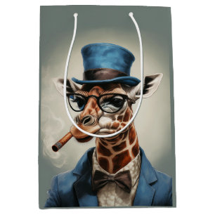 Giraffe wearing a top hat smoking a cigar medium gift bag