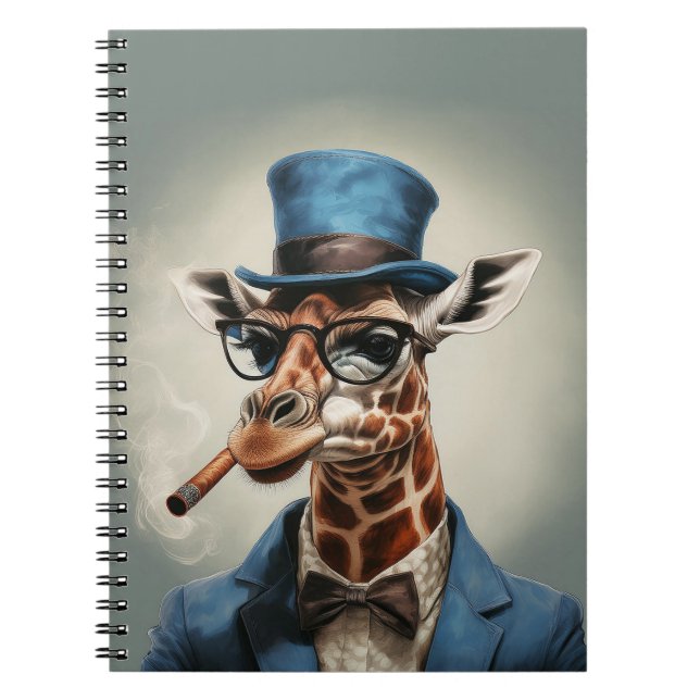 Giraffe wearing a top hat smoking a cigar notebook (Front)