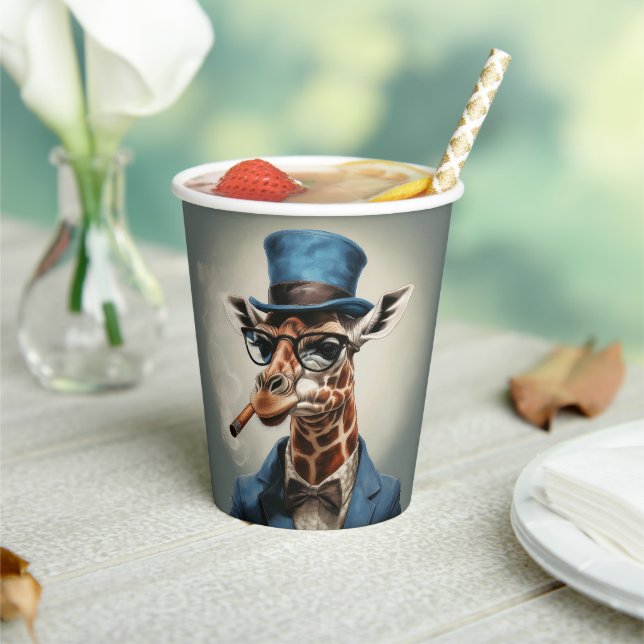 Giraffe wearing a top hat smoking a cigar paper cups (Insitu)