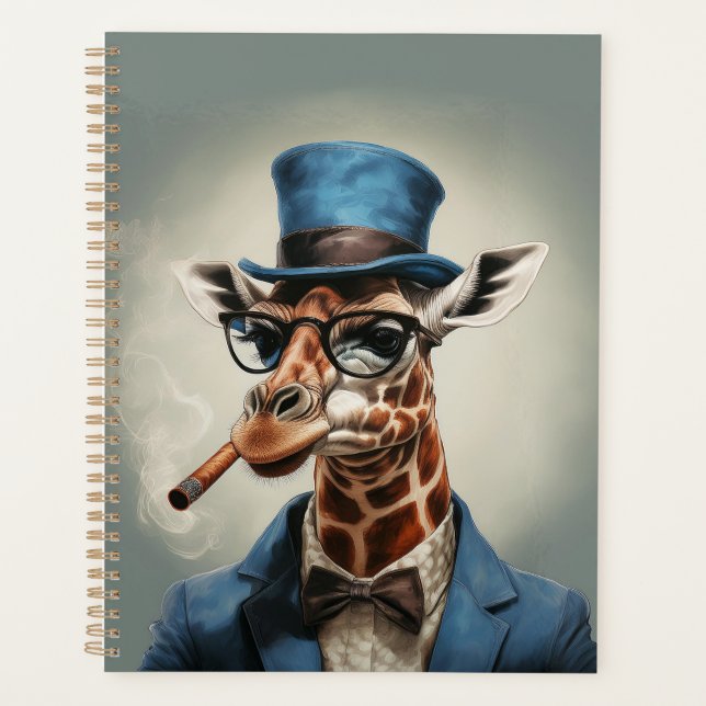 Giraffe wearing a top hat smoking a cigar planner (Front)