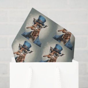 Giraffe wearing a top hat smoking a cigar tissue paper