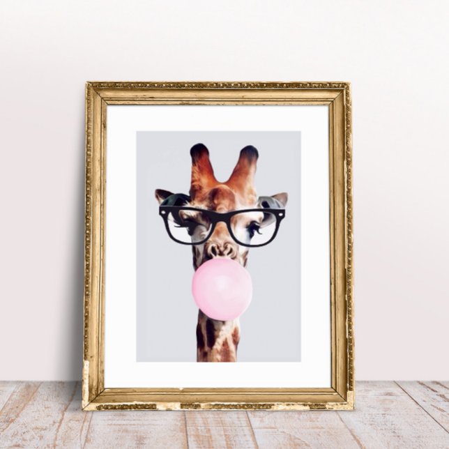 GIRAFFE WEARING GLASSES BLOWING A PINK BUBBLE GUM  POSTER (Creator Uploaded)