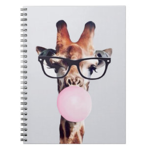 GIRAFFE WEARING GLASSES BLOWING A PINK BUBBLEGUM  NOTEBOOK