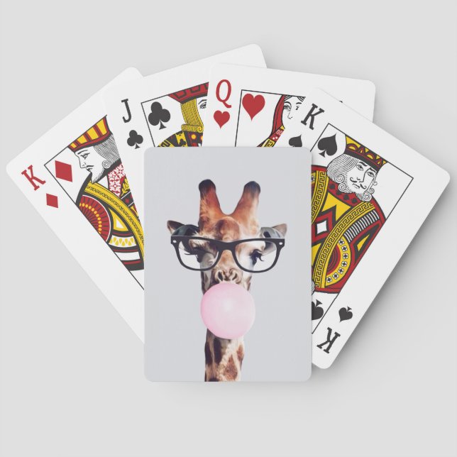 GIRAFFE WEARING GLASSES BLOWING A PINK BUBBLEGUM PLAYING CARDS (Back)