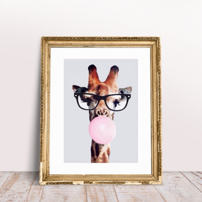 GIRAFFE WEARING GLASSES BLOWING A PINK BUBBLEGUM POSTER (Creator Uploaded)