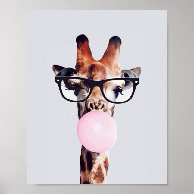 GIRAFFE WEARING GLASSES BLOWING A PINK BUBBLEGUM   POSTER (Front)
