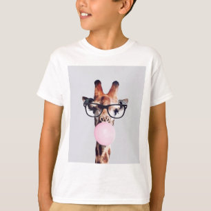 GIRAFFE WEARING GLASSES BLOWING A PINK BUBBLEGUM T-Shirt