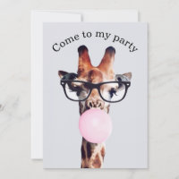 Giraffe Wearing Glasses Blowing Bubble gum