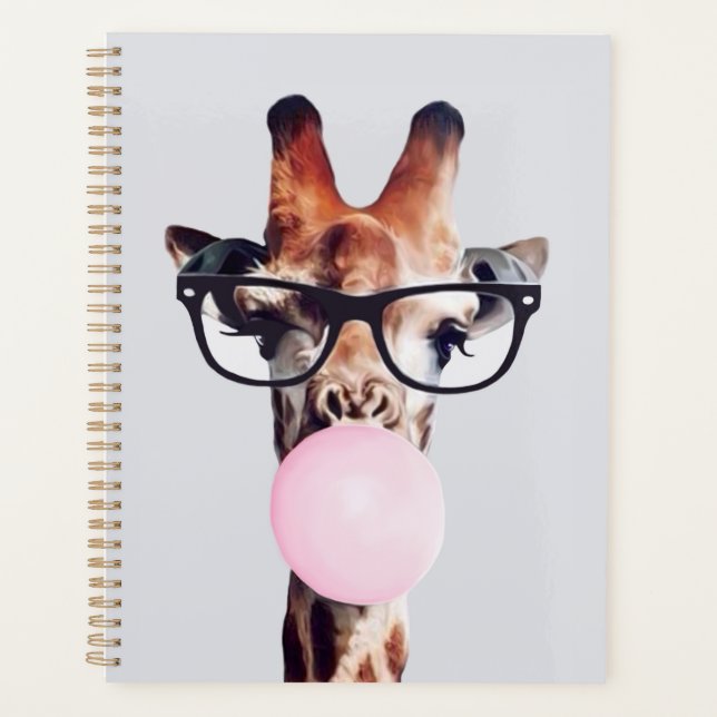 Giraffe wearing glasses blowing pink bubble gum planner (Front)