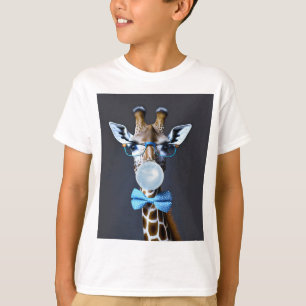 Giraffe wearing glasses, bow tie blowing blue gum T-Shirt