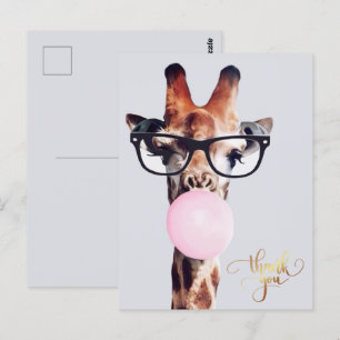 Giraffe Wearing Glasses gum Thank you Postcard
