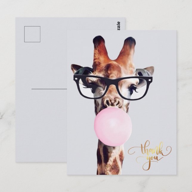 Giraffe Wearing Glasses gum Thank you Postcard (Front/Back)