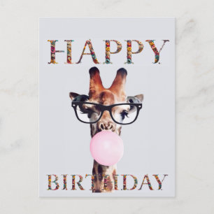 Giraffe wearing glasses Happy Birthday Postcard