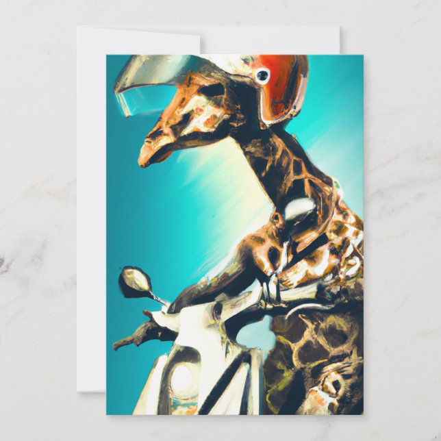 Giraffe Wearing Helmet on Motorcycle Modern AI Art Card (Front)