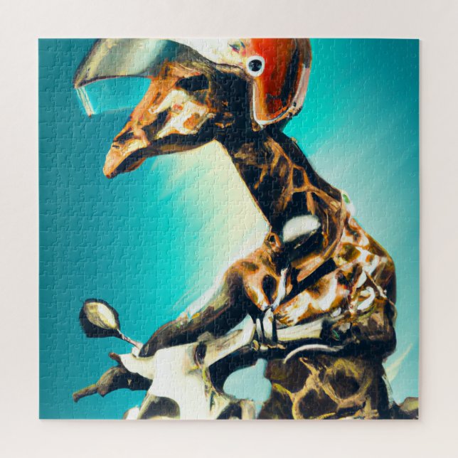 Giraffe Wearing Helmet on Motorcycle Modern AI Art Jigsaw Puzzle (Vertical)