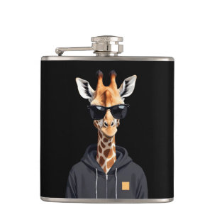 Giraffe Wearing Hoodie Funny Cool Animal Character Hip Flask