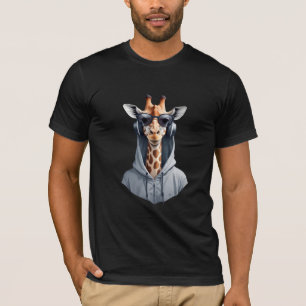 Giraffe Wearing Hoodie Funny Cool Animal Character T-Shirt