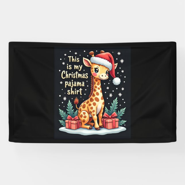 Giraffe Wearing Santa Hat Matching Christmas Pajam Banner (Horizontal)