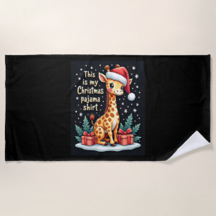 Giraffe Wearing Santa Hat Matching Christmas Pajam Beach Towel
