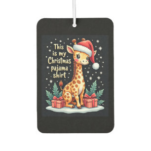 Giraffe Wearing Santa Hat Matching Christmas Pajam Car Air Freshener