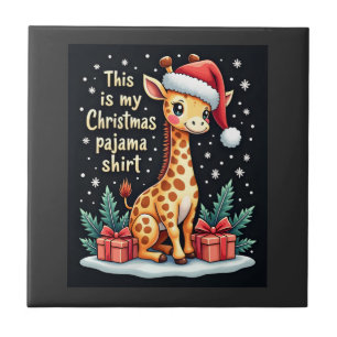 Giraffe Wearing Santa Hat Matching Christmas Pajam Ceramic Tile