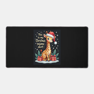 Giraffe Wearing Santa Hat Matching Christmas Pajam Desk Mat