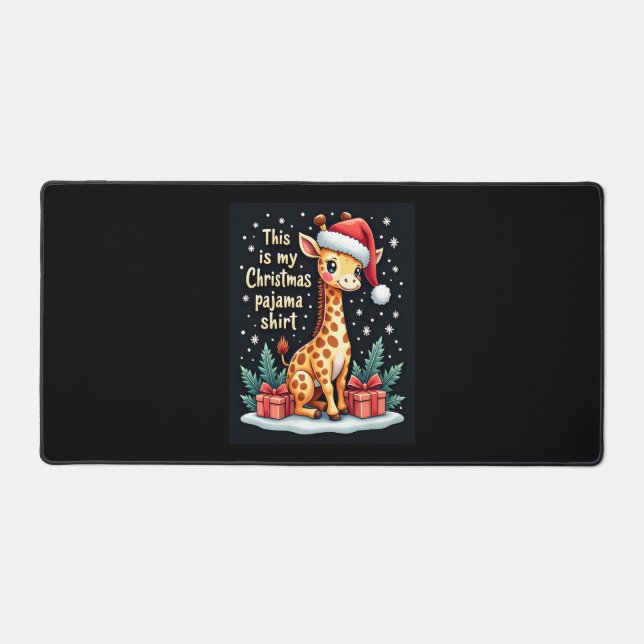 Giraffe Wearing Santa Hat Matching Christmas Pajam Desk Mat (Front)