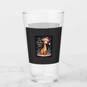 Giraffe Wearing Santa Hat Matching Christmas Pajam Glass