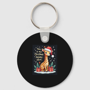Giraffe Wearing Santa Hat Matching Christmas Pajam Key Ring