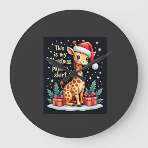 Giraffe Wearing Santa Hat Matching Christmas Pajam Large Clock