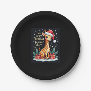 Giraffe Wearing Santa Hat Matching Christmas Pajam Paper Plate