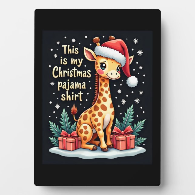 Giraffe Wearing Santa Hat Matching Christmas Pajam Plaque (Front)