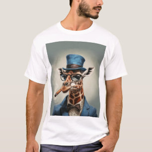 Giraffe wearing top hat smoking a cigar