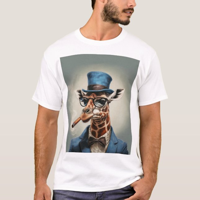 Giraffe wearing top hat smoking a cigar (Front)
