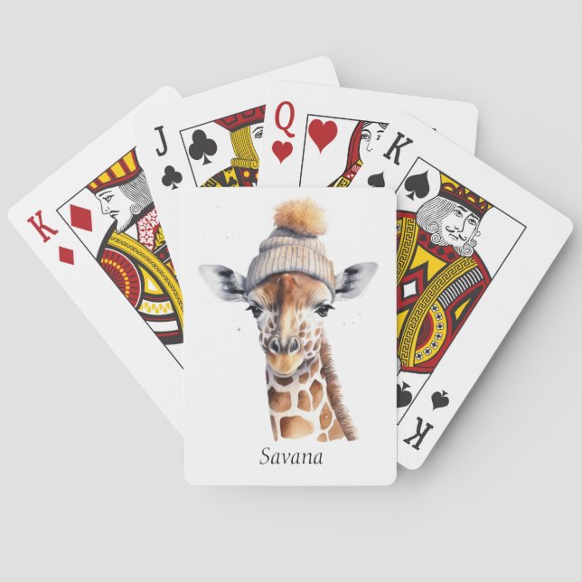 Giraffe wearing winter hat customisable  playing cards (Back)